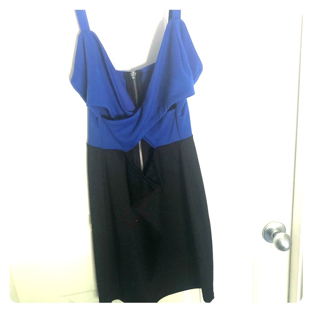 Black and blue mini dress